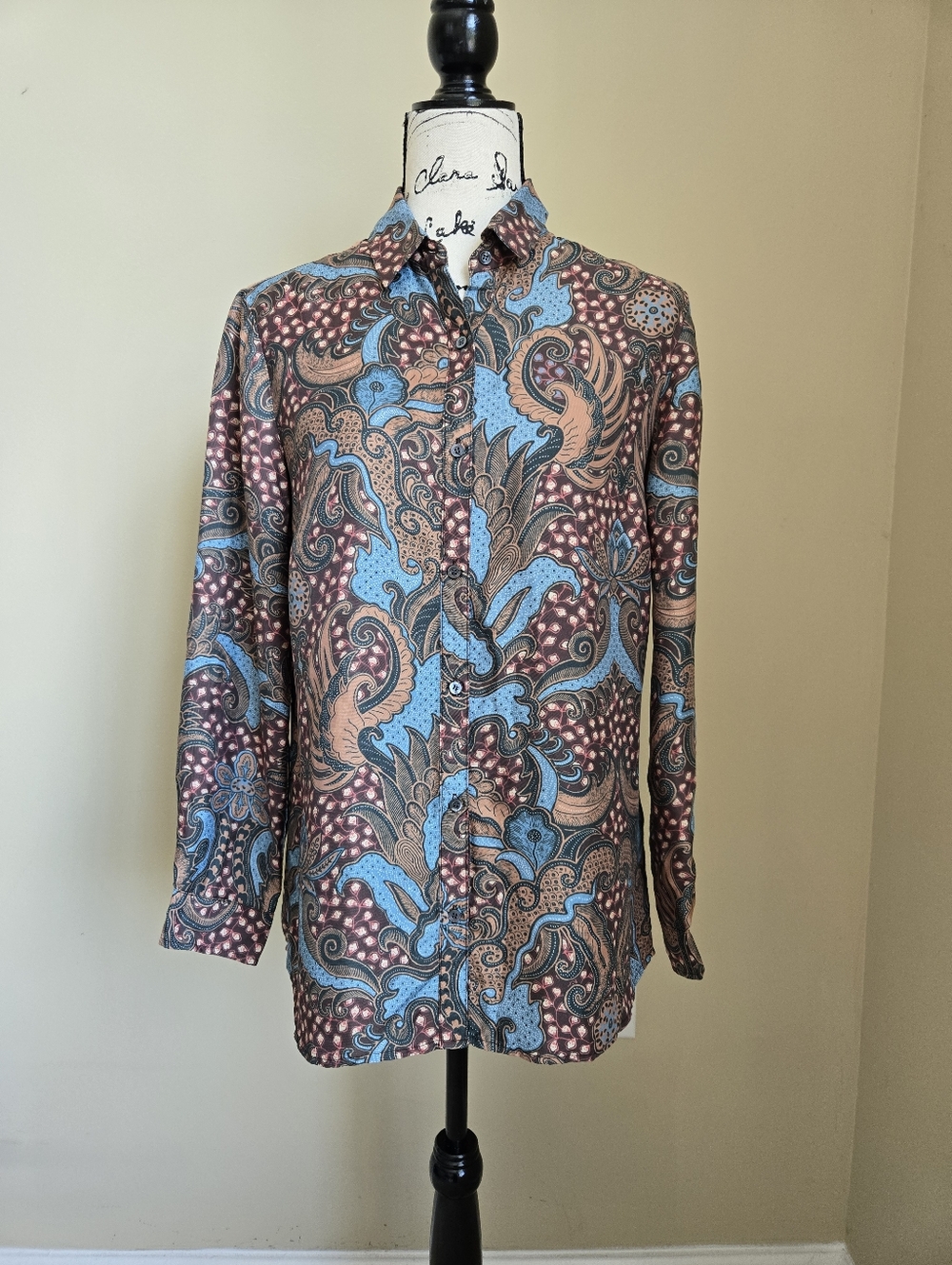 J.Mclaughlin Silk Blend Shirt Womens M Button Front Paisley